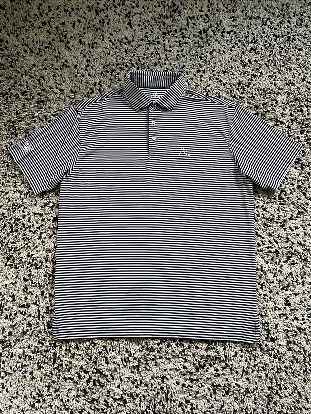 Rhoback Golf Polo Shirt Navy Blue White Stripe Summit ESP Logo Men’s Large